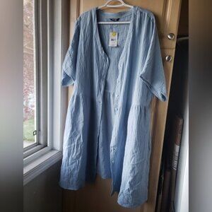 NWT Light Blue  otton Button Down Shirt Dress 2x